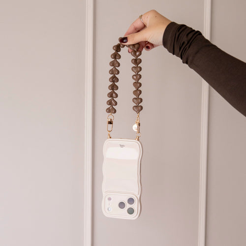 xoxo Wildhearts Glossy Wavy Cord Case Beige - Funky Hearts (Dark Brown) - iPhone 12