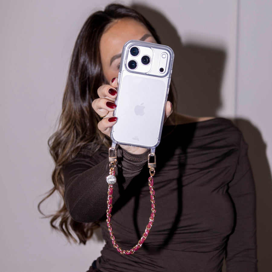 iPhone 15 Plus - Classic Chain - Burgundy (short) Transparant Cord Case