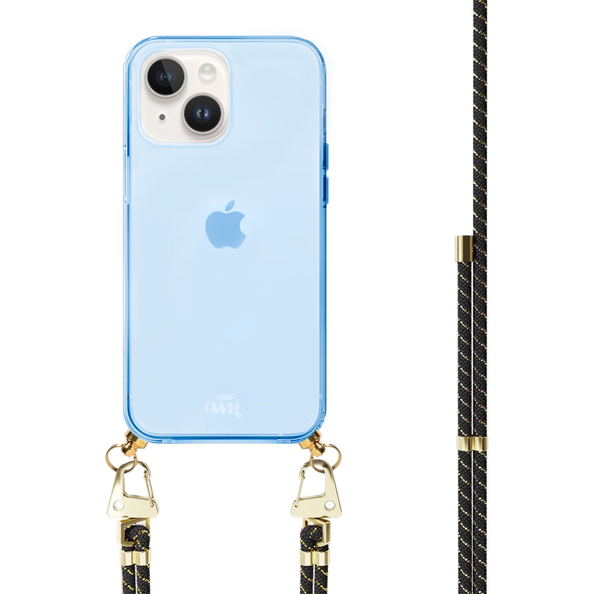 xoxo Wildhearts - iPhone 15 - Gold Goddess Cord Case Blue