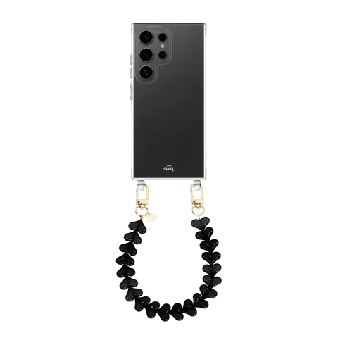 Funky Hearts Black Transparant Cord Case - Samsung Galaxy S23 Ultra