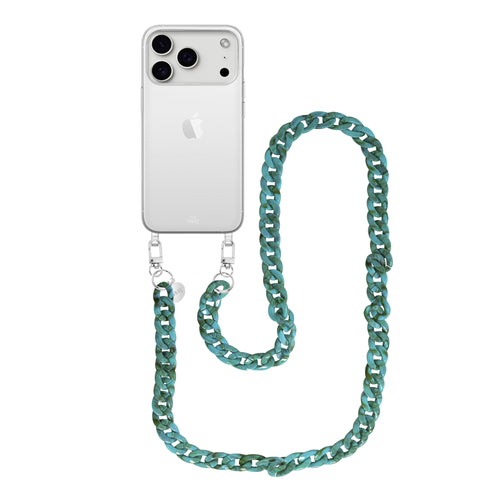 xoxo Wildhearts iPhone 17 Pro - Blue Ocean Transparant Cord Case - Long Cord