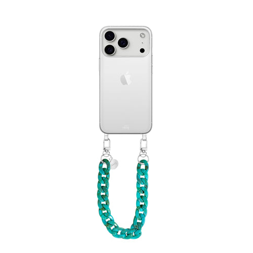 xoxo Wildhearts iPhone 17 Pro - Blue Ocean Transparant Cord Case - Short Cord