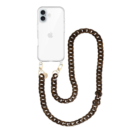 xoxo Wildhearts iPhone 17 - Brown Chocolate Transparant Cord Case - Long Cord