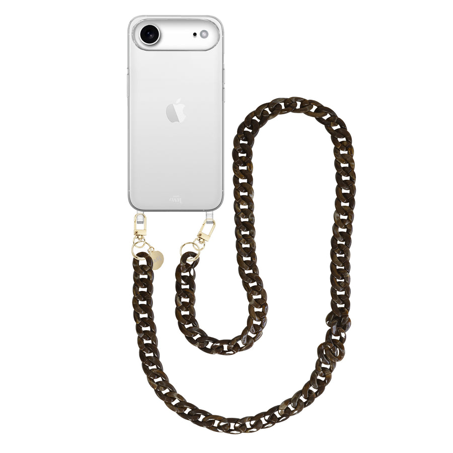 iPhone 17 Air - Brown Chocolate Transparant Cord Case - Long Cord
