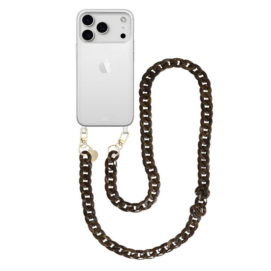 iPhone 17 Pro Max - Brown Chocolate Transparant Cord Case - Long Cord