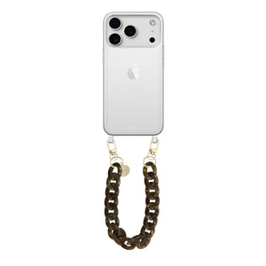 xoxo Wildhearts iPhone 17 Pro - Brown Chocolate Transparant Cord Case - Short Cord