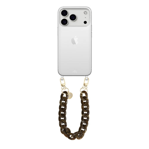 xoxo Wildhearts iPhone 17 Pro Max - Brown Chocolate Transparant Cord Case - Short Cord