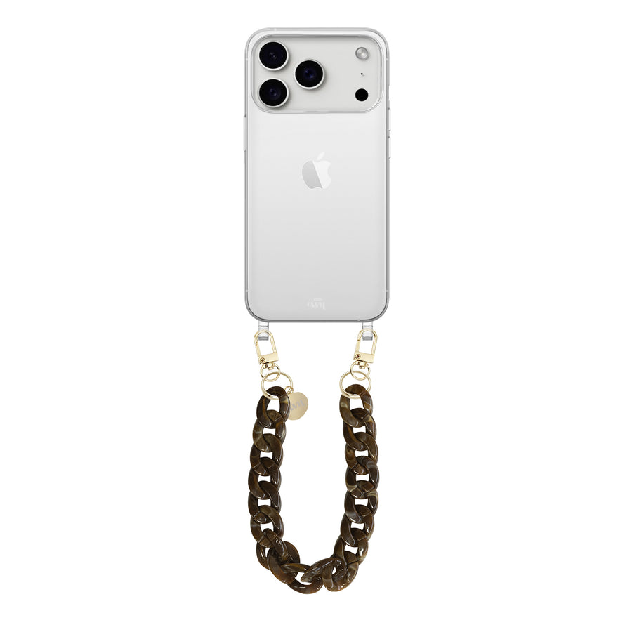 iPhone 17 Pro Max - Brown Chocolate Transparant Cord Case - Short Cord