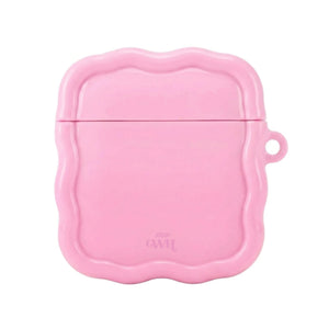 Roze glanzende Bubble Blush AirPods case met organisch, golvend design en xoxo Wildhearts logo.