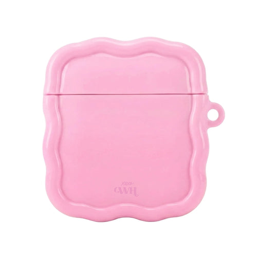 Roze glanzende Bubble Blush AirPods case met organisch, golvend design en xoxo Wildhearts logo.