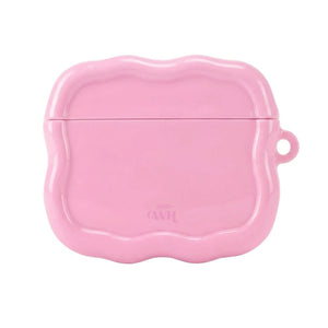 Glanzend zachtroze Bubble Blush AirPods hoesje met organisch bubbeldesign en xoxo GWH logo.