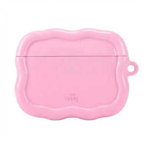 Glanzend zachtroze Bubble Blush AirPods hoesje met organisch bubbeldesign en xoxo GWH logo.