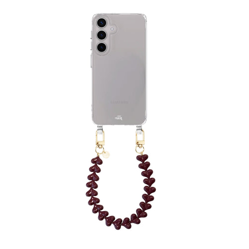 Funky Hearts Burgundy Transparant Cord Case - Samsung Galaxy S24 Plus
