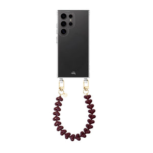 Funky Hearts Burgundy Transparant Cord Case - Samsung Galaxy S25 Ultra