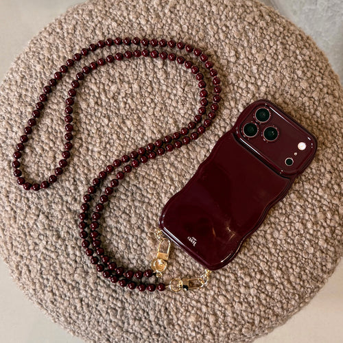 Glossy Wavy Cord Case Burgundy - Muse Cord (long) - iPhone 16 Pro