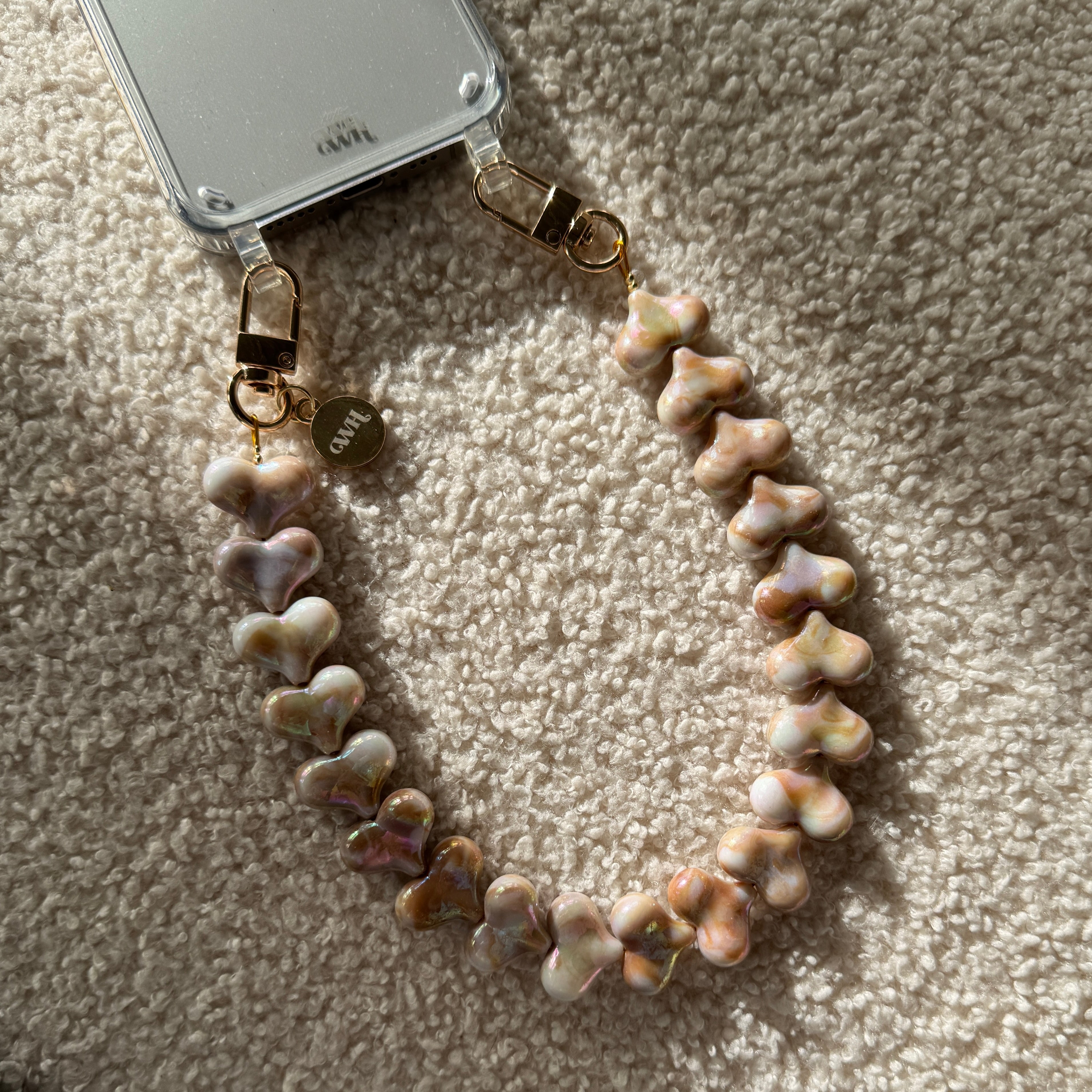 xoxo Wildhearts iPhone 14 Pro Max - Funky Hearts (Champagne Pearl) Transparant Cord Case