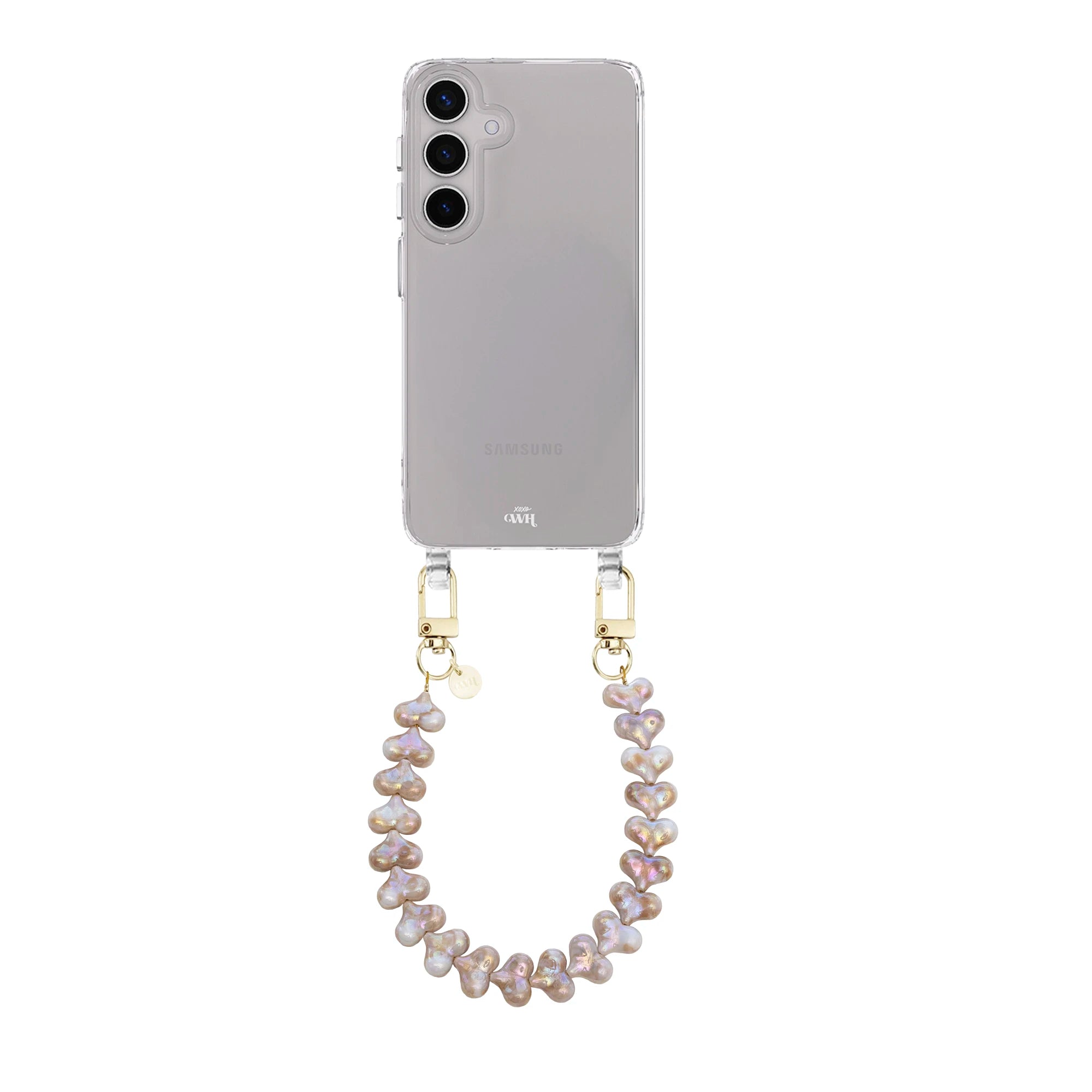 Funky Hearts Champagne Pearl Transparant Cord Case - Samsung Galaxy S24 Plus