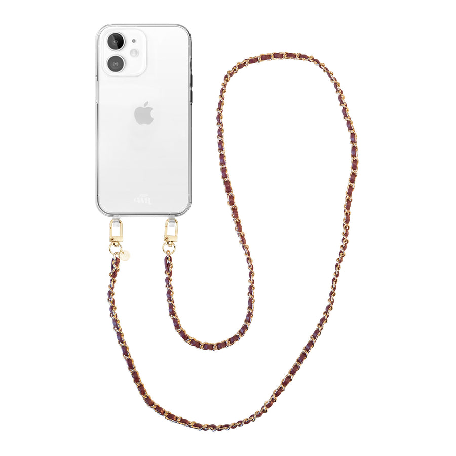 iPhone 12 - Classic Chain - Burgundy (long) Transparant Cord Case