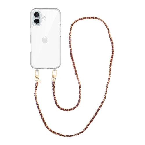xoxo Wildhearts iPhone 16 Plus - Classic Chain - Burgundy (long) Transparant Cord Case