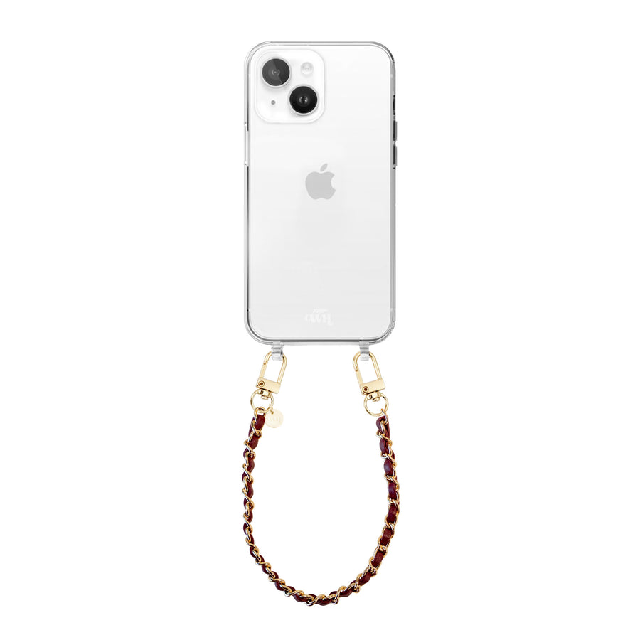 iPhone 15 Plus - Classic Chain - Burgundy (short) Transparant Cord Case