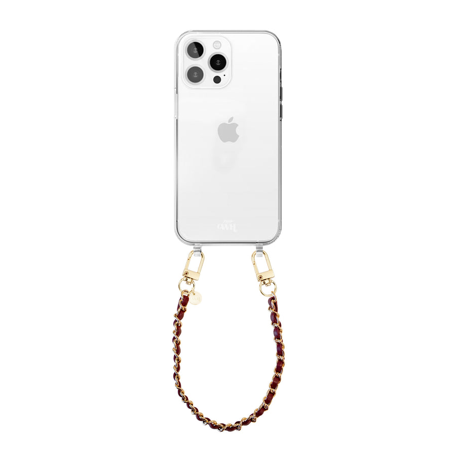 iPhone 14 Pro Max - Classic Chain - Burgundy (short) Transparant Cord Case