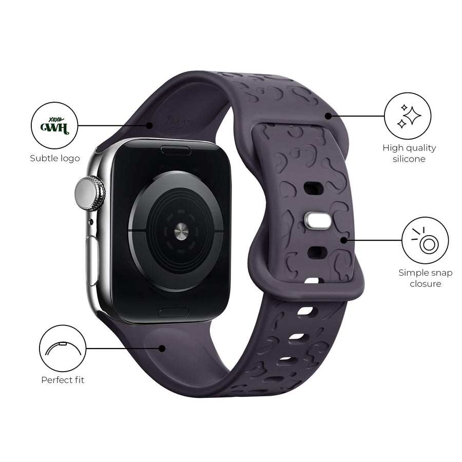 xoxo Wildhearts - Apple Watch siliconen bandje Leopard Print - dark cherry - 44/45/46/49mm