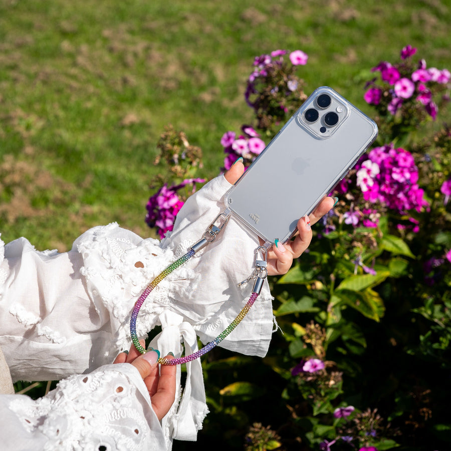iPhone 17 - Rainbow Diamonds Transparant Cord Case