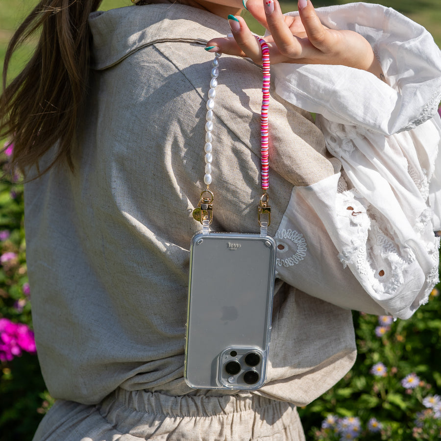 xoxo Wildhearts - iPhone 14 Plus - Island Girl Transparant Cord Case - Short Cord