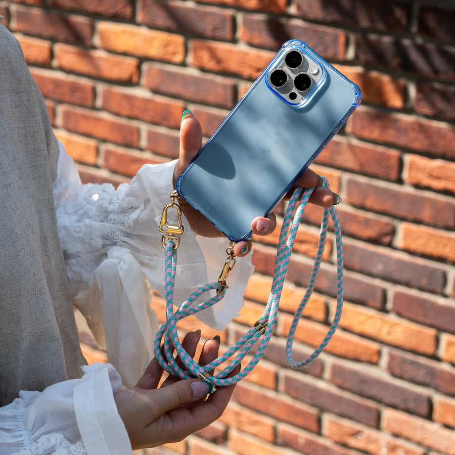 xoxo Wildhearts - iPhone 14 Pro - Aqua Pink Cord Case Blue