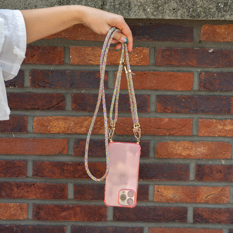 xoxo Wildhearts - iPhone 12 - Rainbow Vibes Cord Case Pink