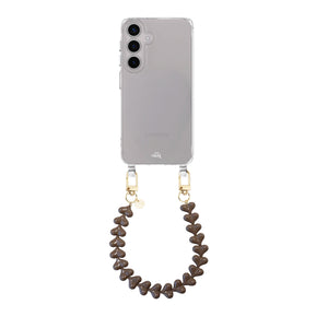Funky Hearts Dark Brown Transparant Cord Case - Samsung Galaxy S23