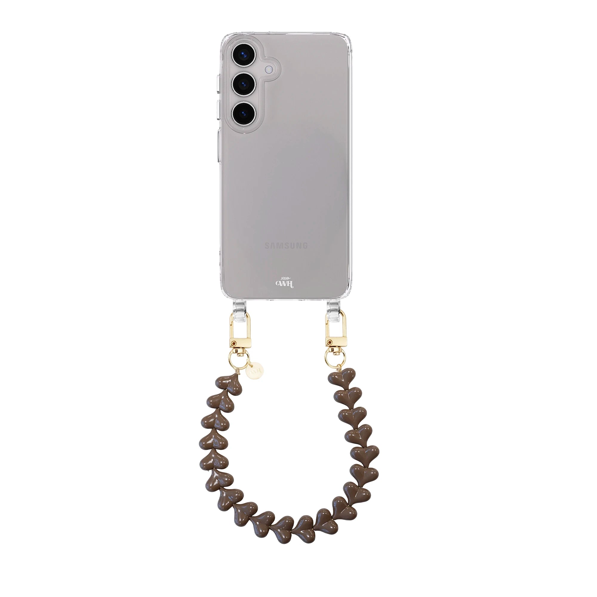 Funky Hearts Dark Brown Transparant Cord Case - Samsung Galaxy S24 Plus