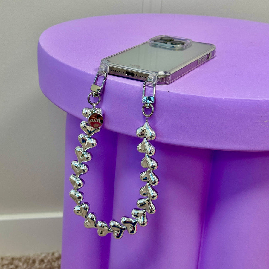 iPhone 17 Pro Max - Funky Hearts (Silver) Transparant Cord Case