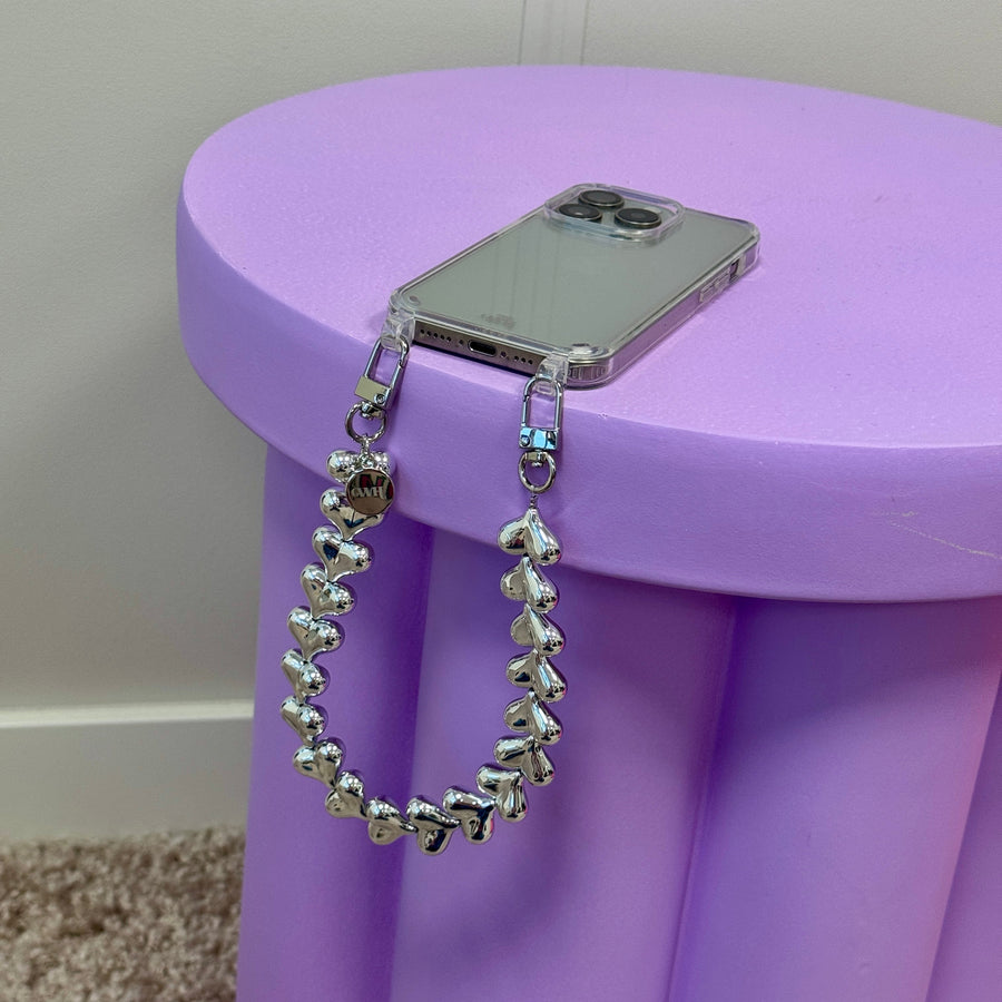 iPhone 17 Pro Max - Funky Hearts (Silver) Transparant Cord Case