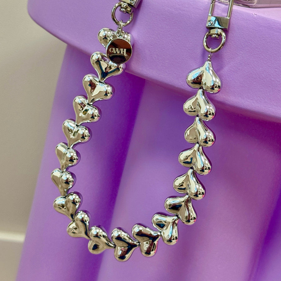 iPhone 17 Pro Max - Funky Hearts (Silver) Transparant Cord Case