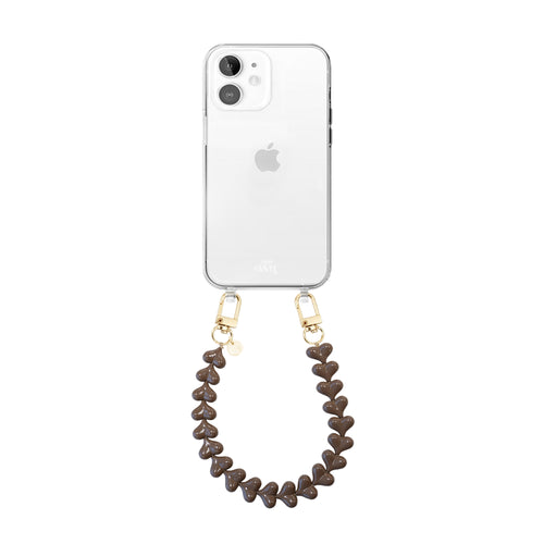 xoxo Wildhearts iPhone 11 - Funky Hearts (Dark Brown) Transparant Cord Case
