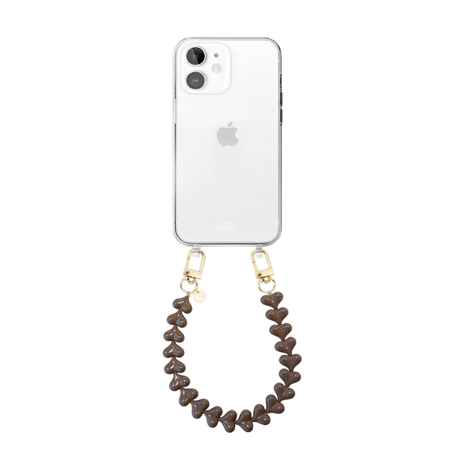 iPhone 11 - Funky Hearts (Dark Brown) Transparant Cord Case