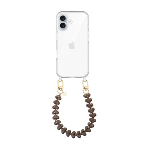 xoxo Wildhearts iPhone 16 Plus - Funky Hearts (Dark Brown) Transparant Cord Case
