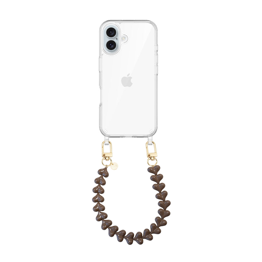 iPhone 16 Plus - Funky Hearts (Dark Brown) Transparant Cord Case