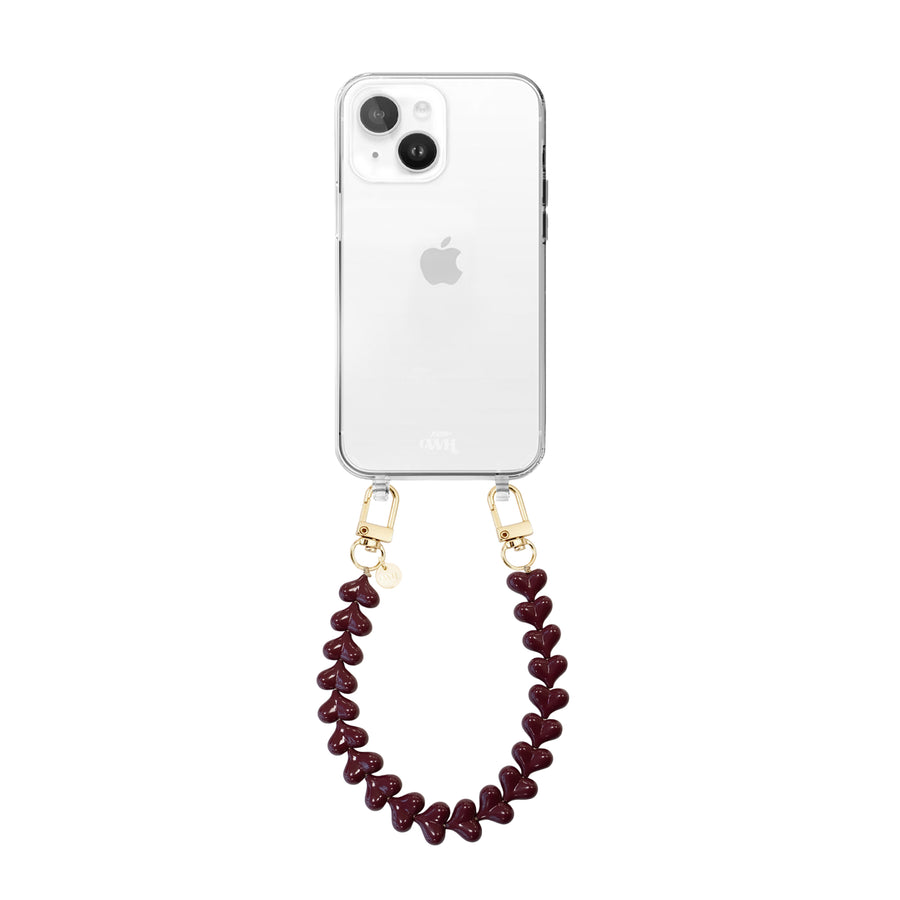 iPhone 15 Plus - Funky Hearts (Burgundy) Transparant Cord Case