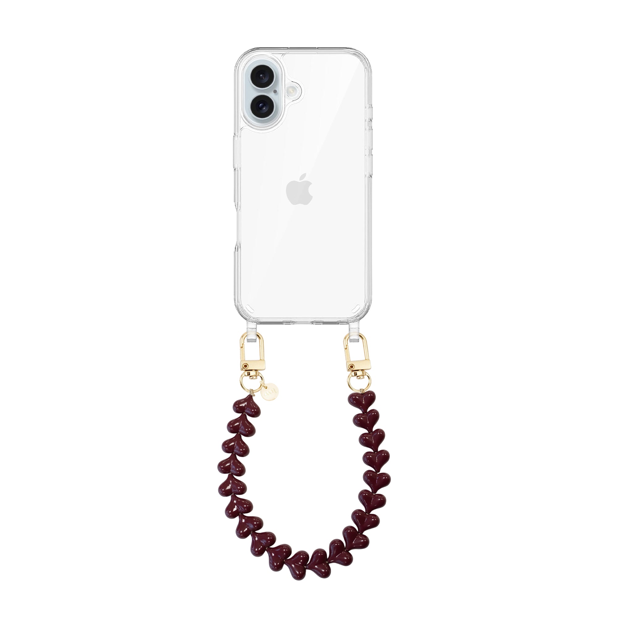 xoxo Wildhearts iPhone 16 Plus - Funky Hearts (Burgundy) Transparant Cord Case
