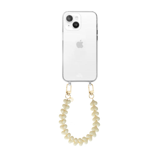 xoxo Wildhearts - iPhone 15 Plus - Funky Hearts (Creme) Transparant Cord Case