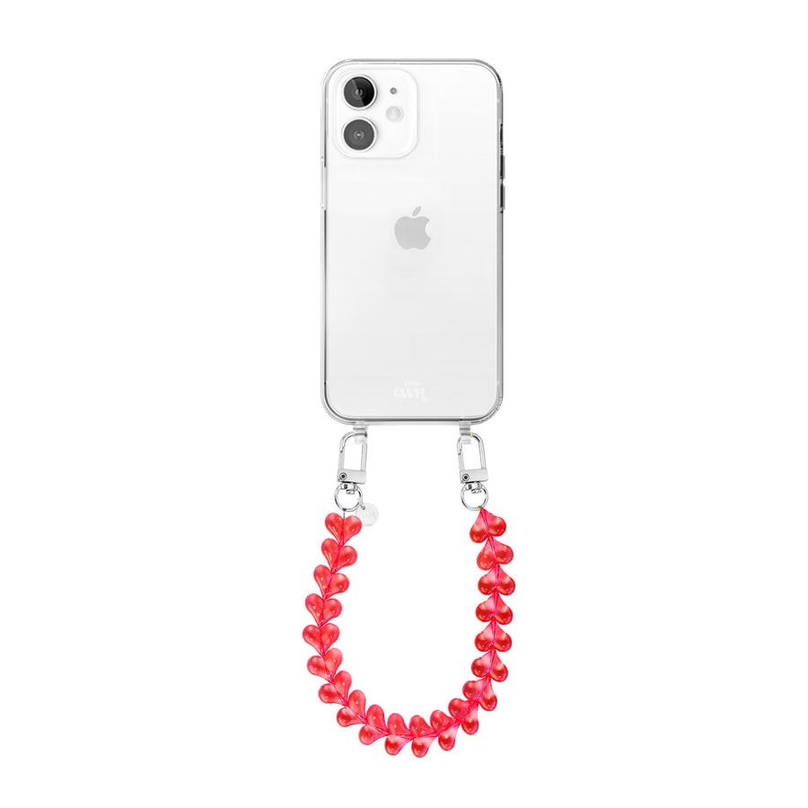 xoxo Wildhearts - iPhone 11 - Funky Hearts (Transparent Red) Transparant Cord Case