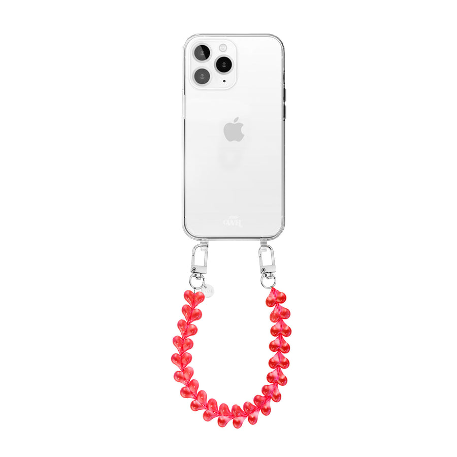 xoxo Wildhearts - iPhone 11 Pro - Funky Hearts (Transparent Red) Transparant Cord Case