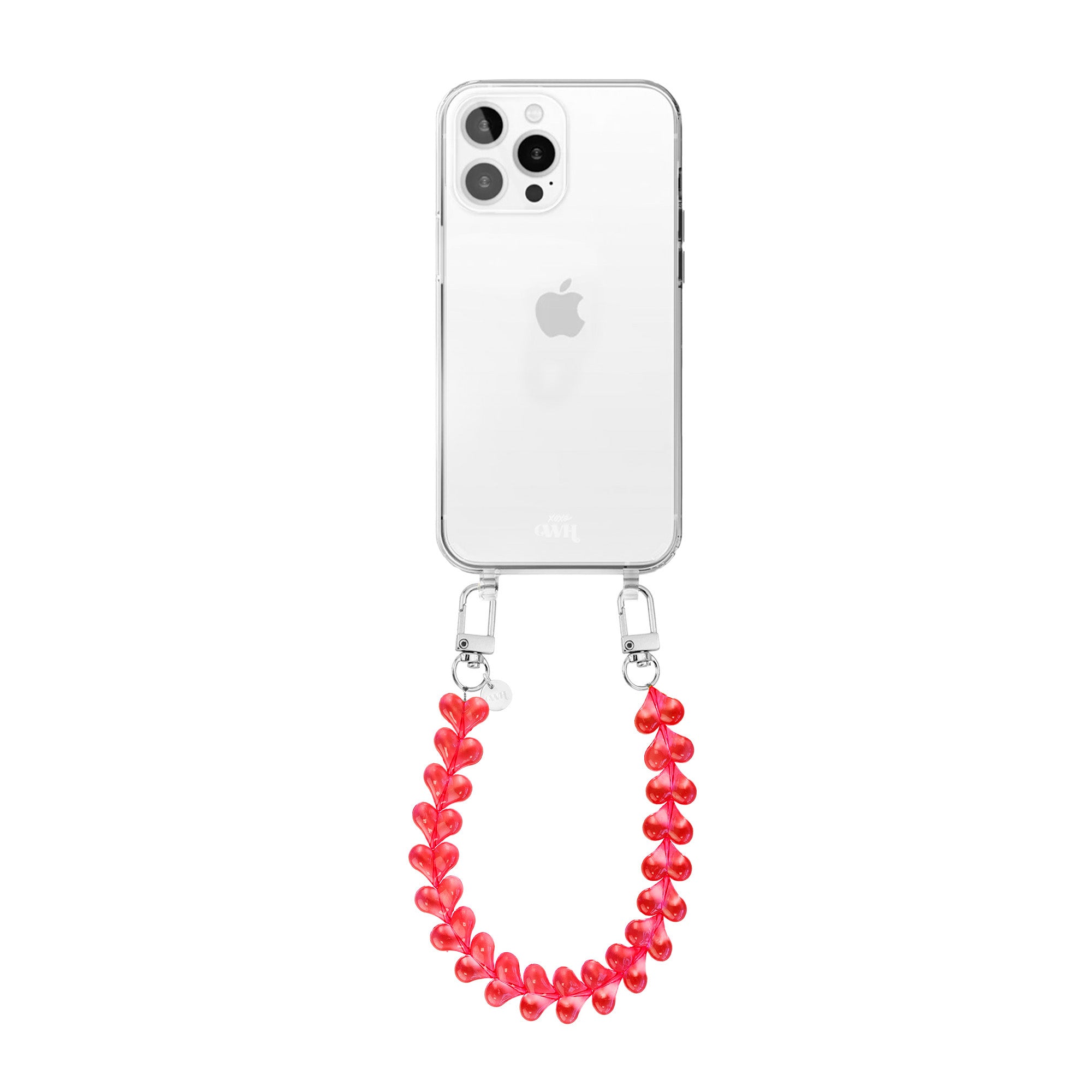 xoxo Wildhearts - iPhone 13 Pro - Funky Hearts (Transparent Red) Transparant Cord Case