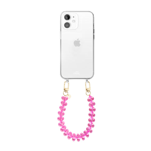 xoxo Wildhearts - iPhone 12 - Funky Hearts (Transparent Pink) Transparant Cord Case