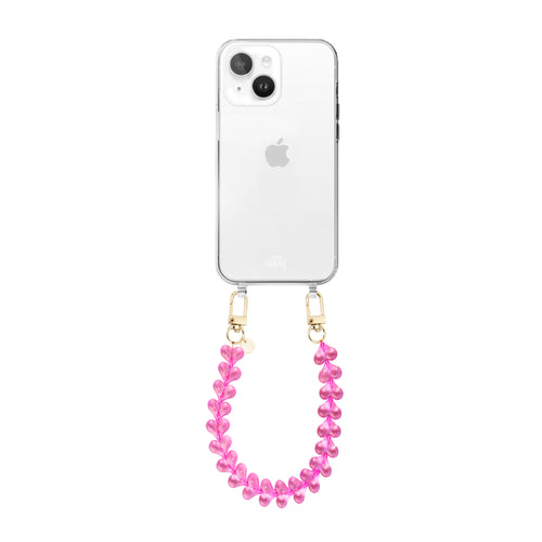 xoxo Wildhearts - iPhone 13 Mini - Funky Hearts (Transparent Pink) Transparant Cord Case