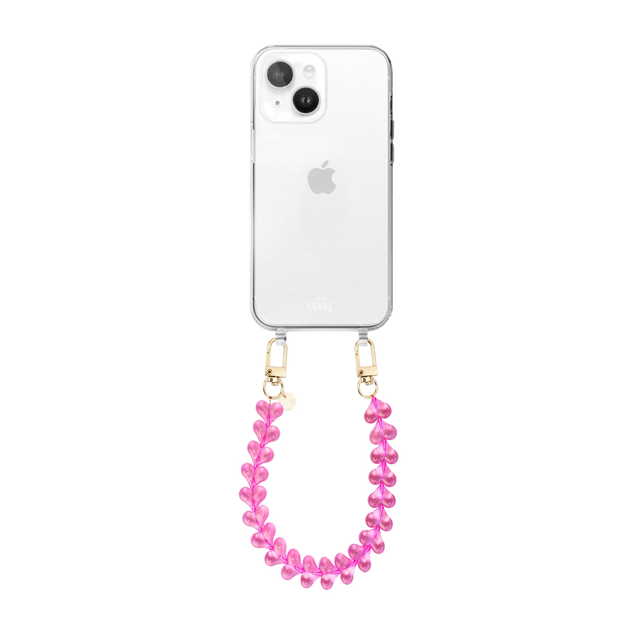 xoxo Wildhearts - iPhone 13 Mini - Funky Hearts (Transparent Pink) Transparant Cord Case