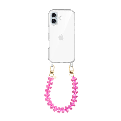 xoxo Wildhearts - iPhone 16 - Funky Hearts (Transparent Pink) Transparant Cord Case