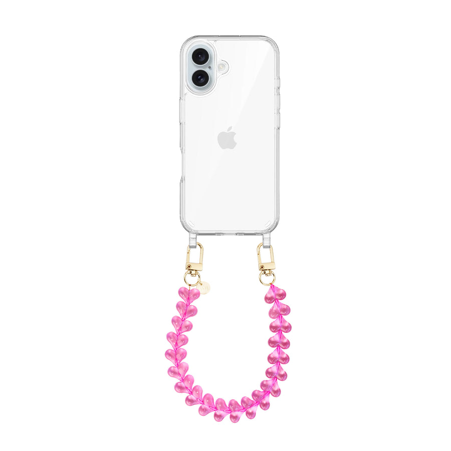 xoxo Wildhearts - iPhone 16 - Funky Hearts (Transparent Pink) Transparant Cord Case